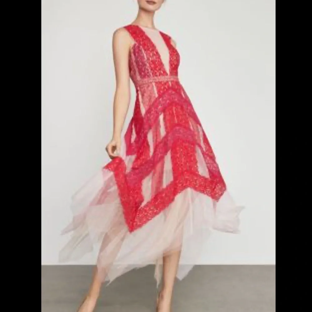 BCBGMAXAZRIA Lace & Tulle Illusion Midi Dress, 6 - Picture 6 of 9